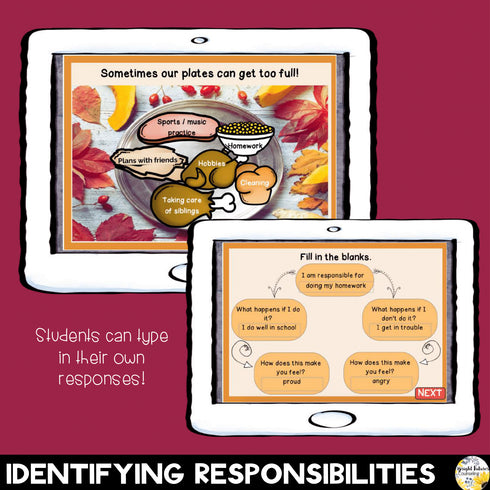 Thanksgiving Responsibility Boom Cards Distance Learning Activity